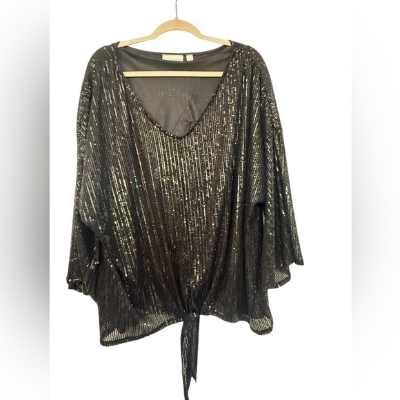 Belle by Kim Gravel Glam sequin tie knot blouse Neck 2X NWOT Whimsigoth Stevie - Picture 3 of 9